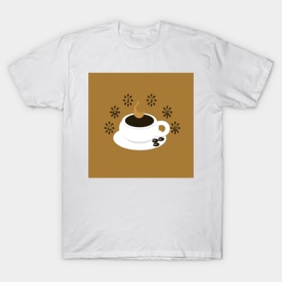 A coffee cup with coffee beans and text Coffee T-Shirt